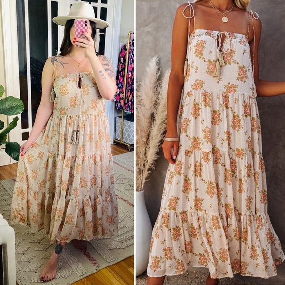 VICI Storia Floral Tiered Tassel Midi Dress - Picture 1 of 10